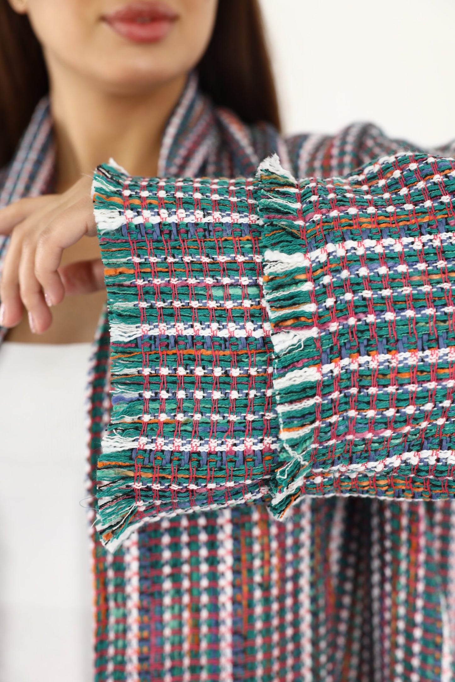 Tweed jacket with attachable scarf