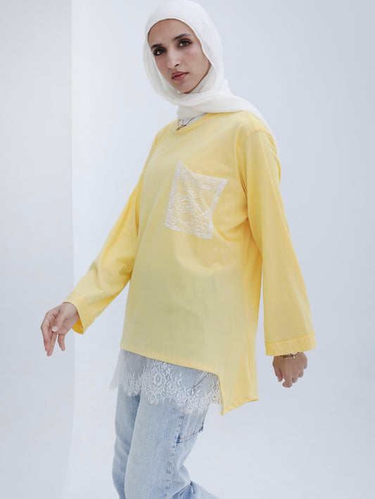 Yellow Lace Cotton Shirt