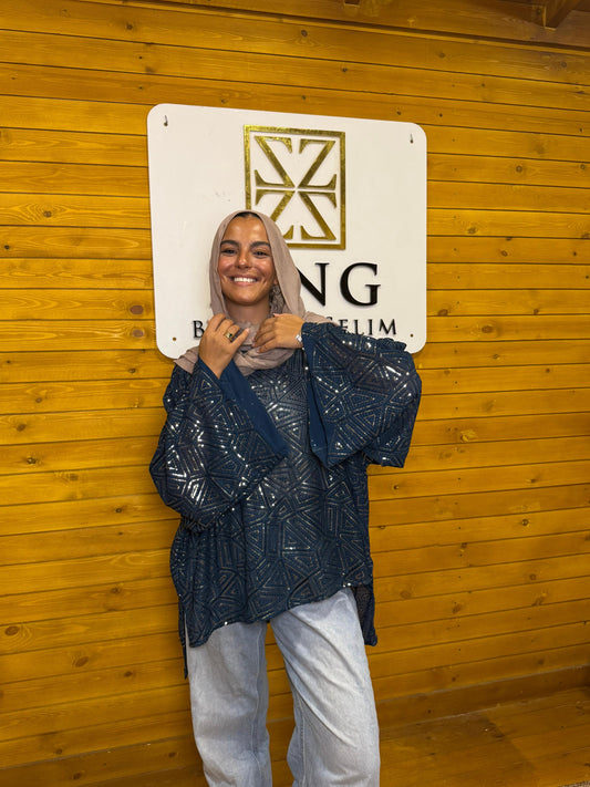 Full moon top in petrol blue