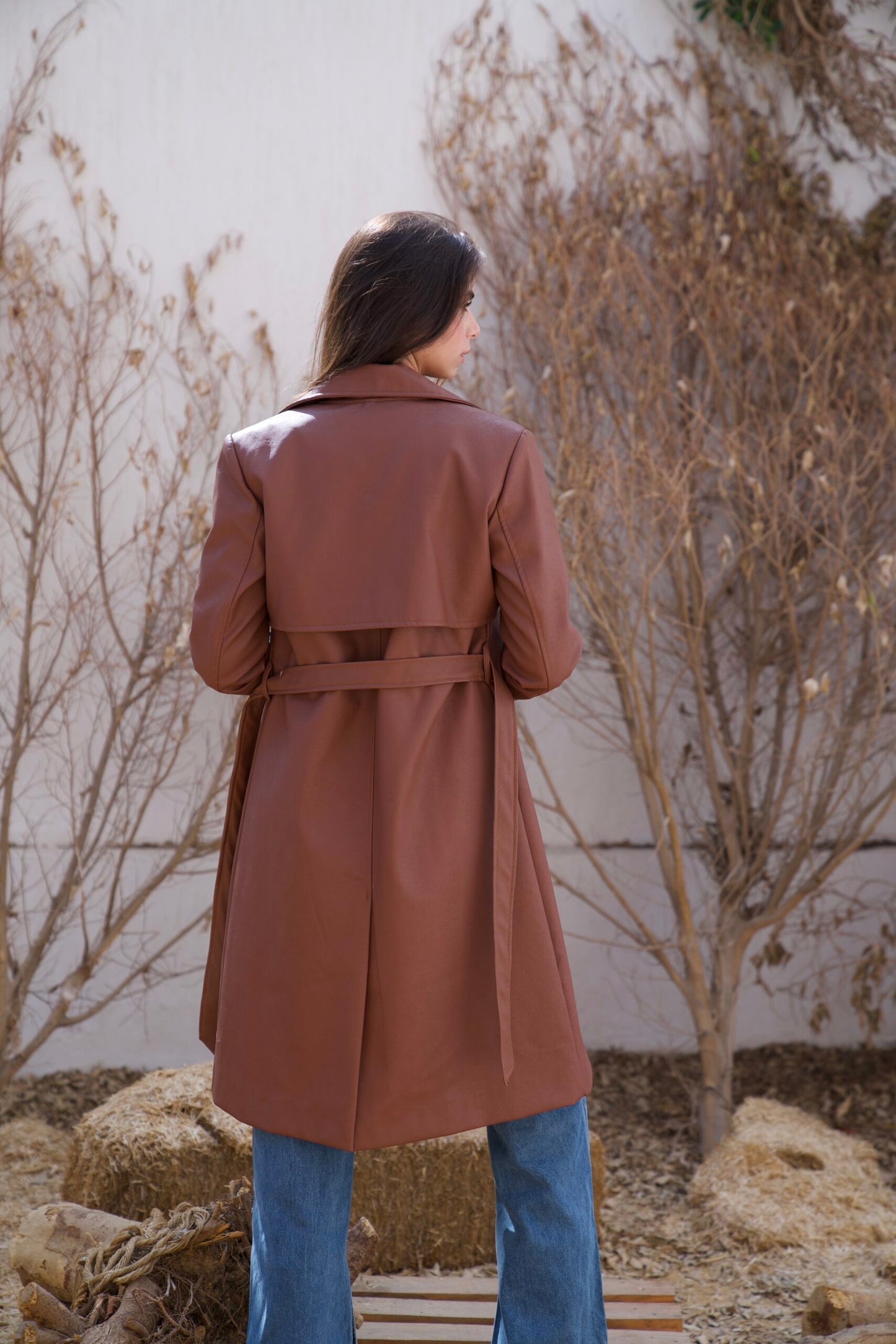 Brown Leather Drama Coat