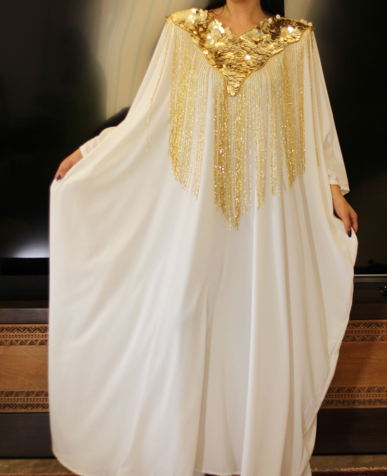 Silk Abaya with sequins and beads