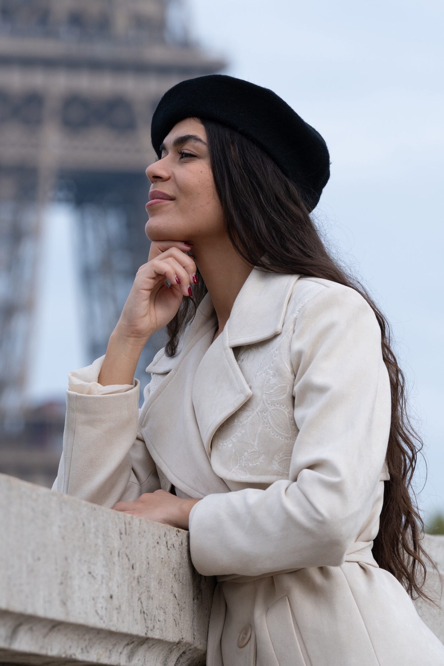 Strasbourg suede off white embroidered coat