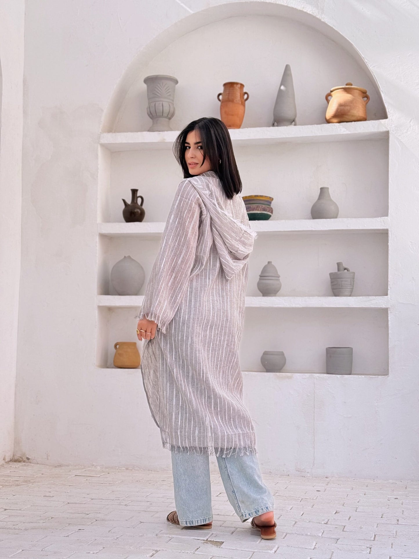 Grey fringed cardigen