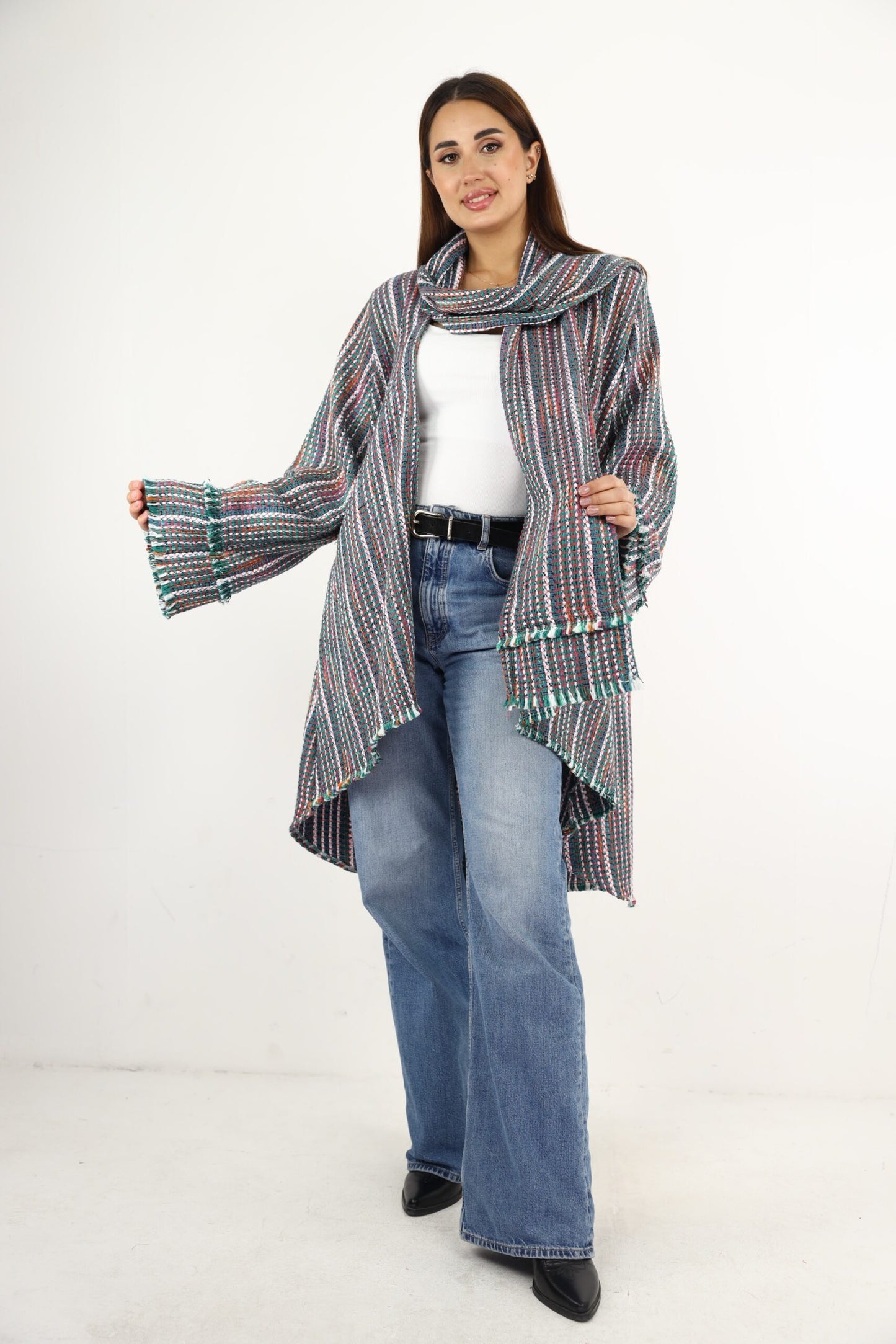 Tweed jacket with attachable scarf
