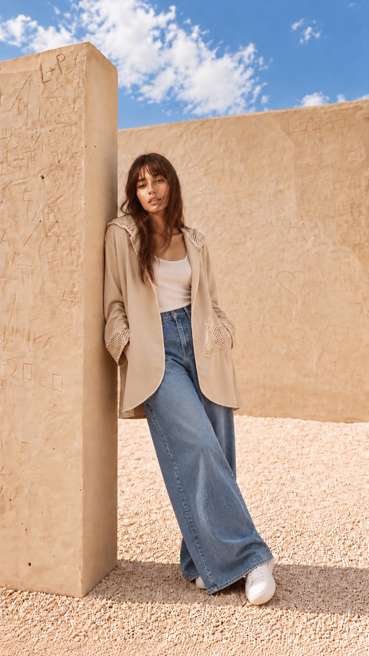 Blig star in beige cardigan