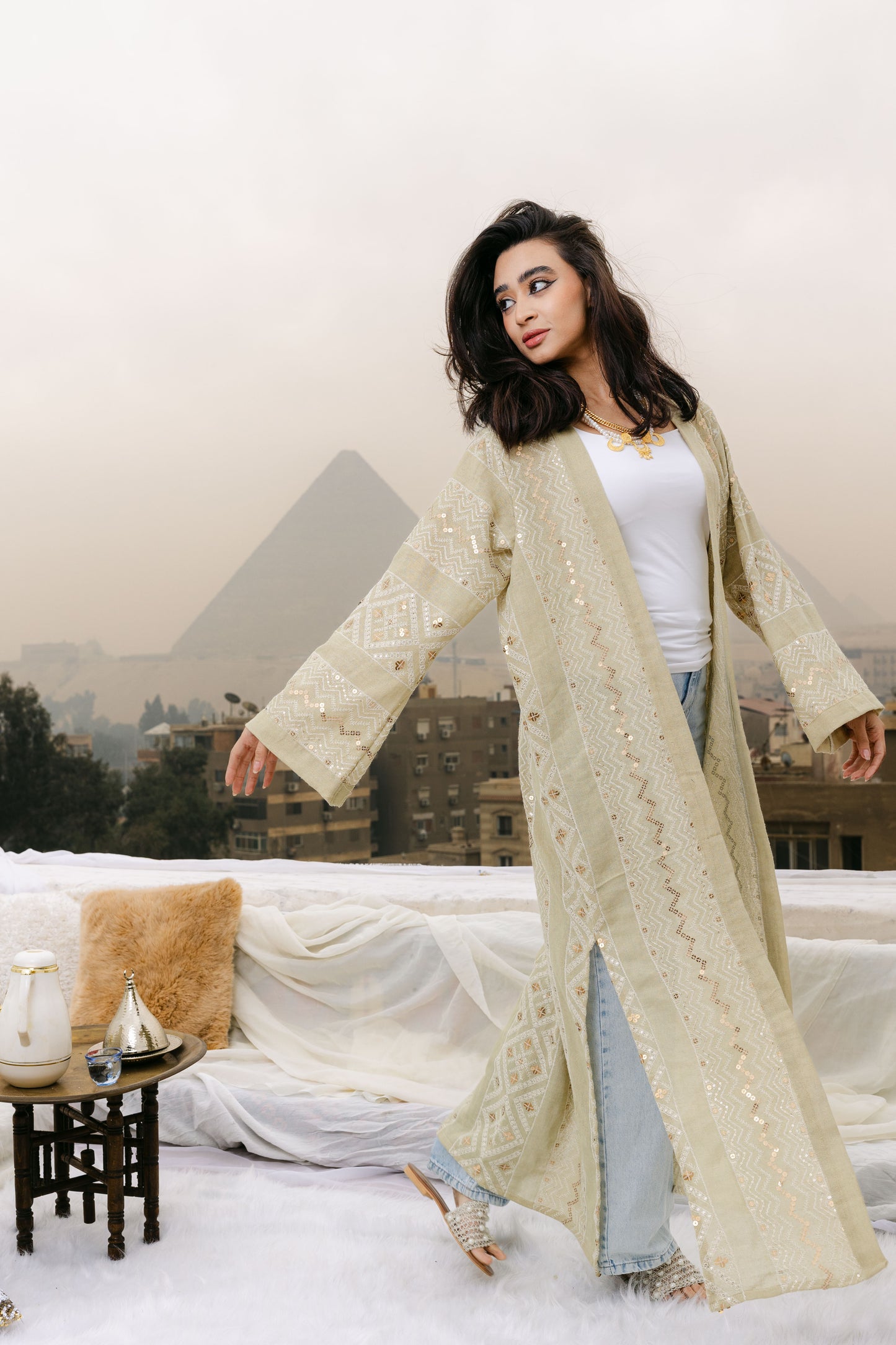 Jamila kaftan in sage green