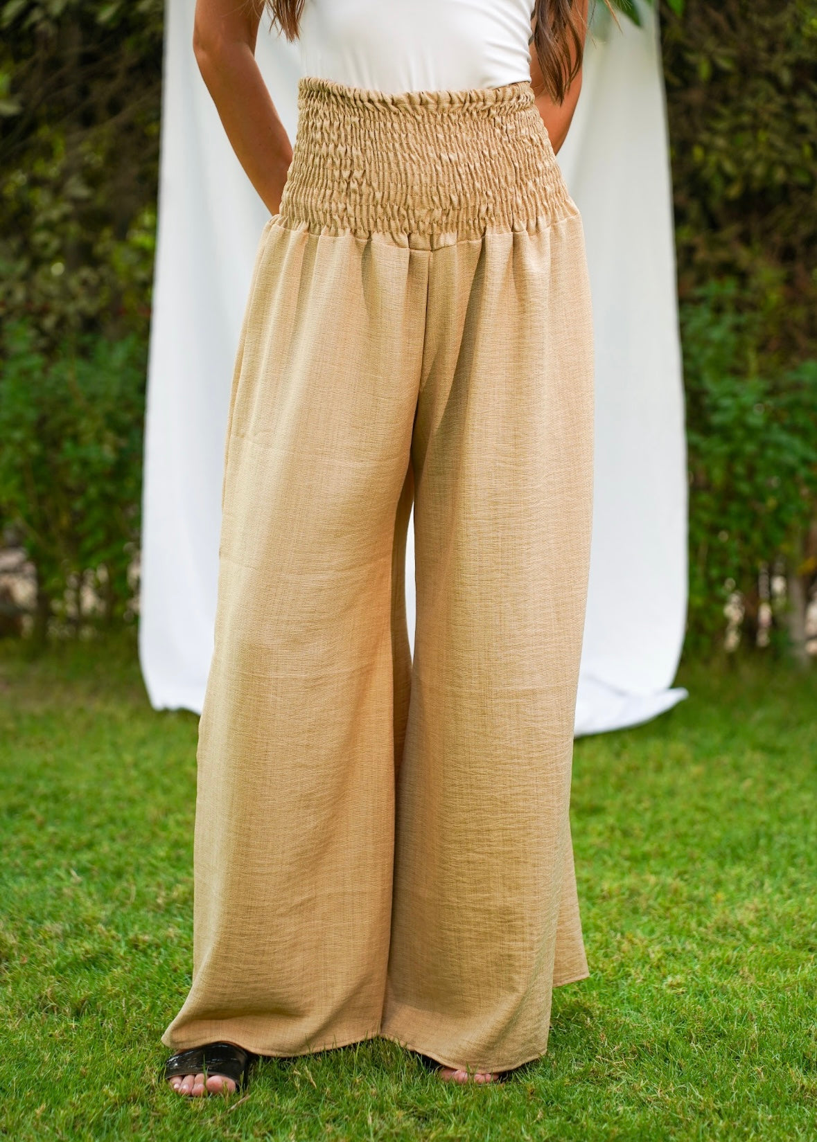 Wide leg beige linen pants