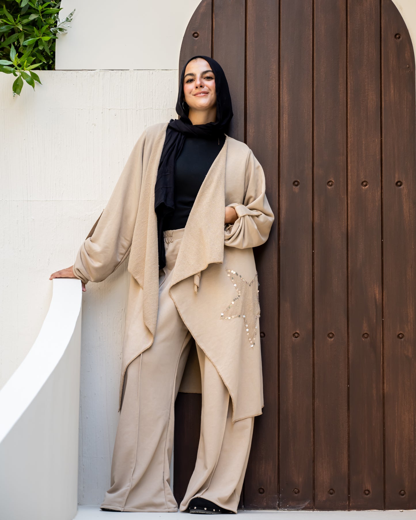 Star allure wide leg pants in beige