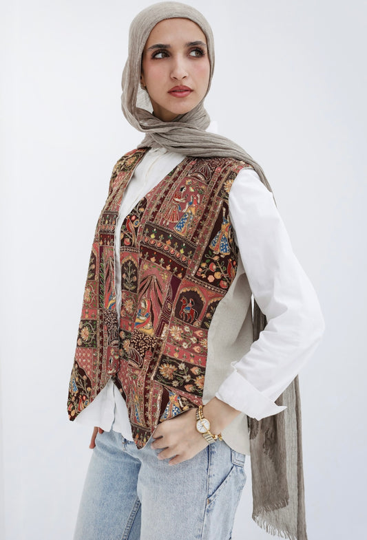 Boho vest in brick