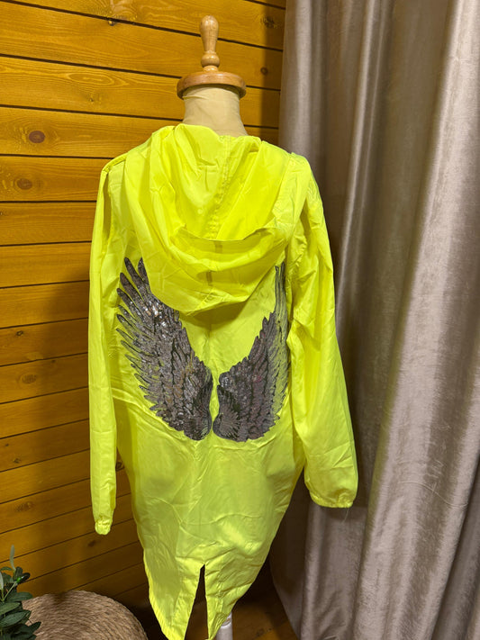 Waterproof neon yellow wings jacket