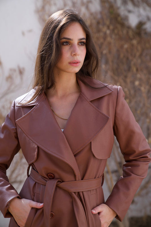 Brown Leather Drama Coat