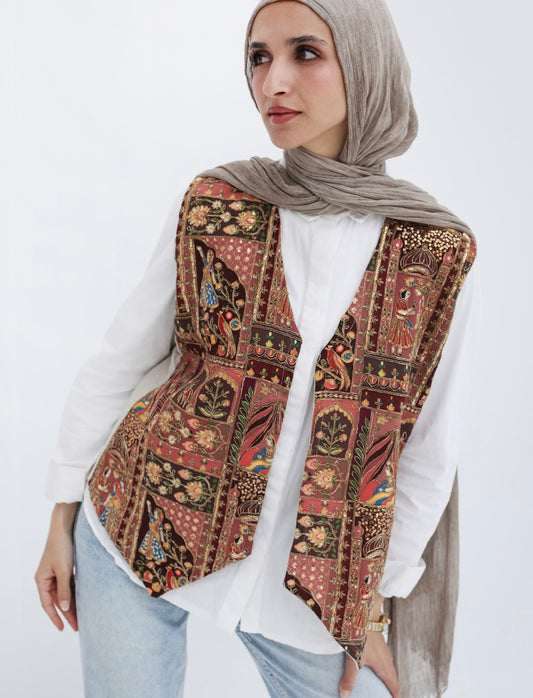Boho vest in brick