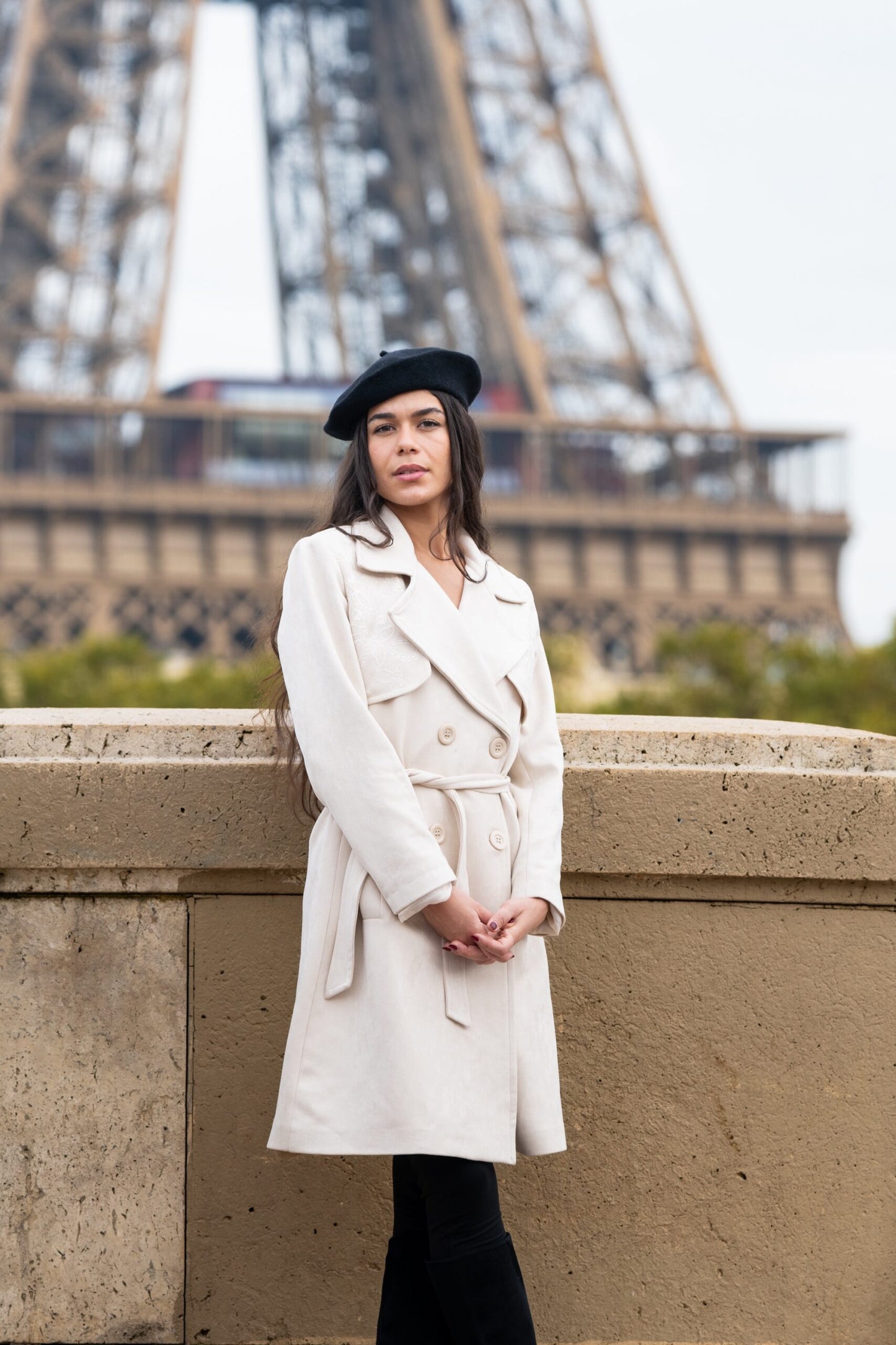 Strasbourg suede off white embroidered coat