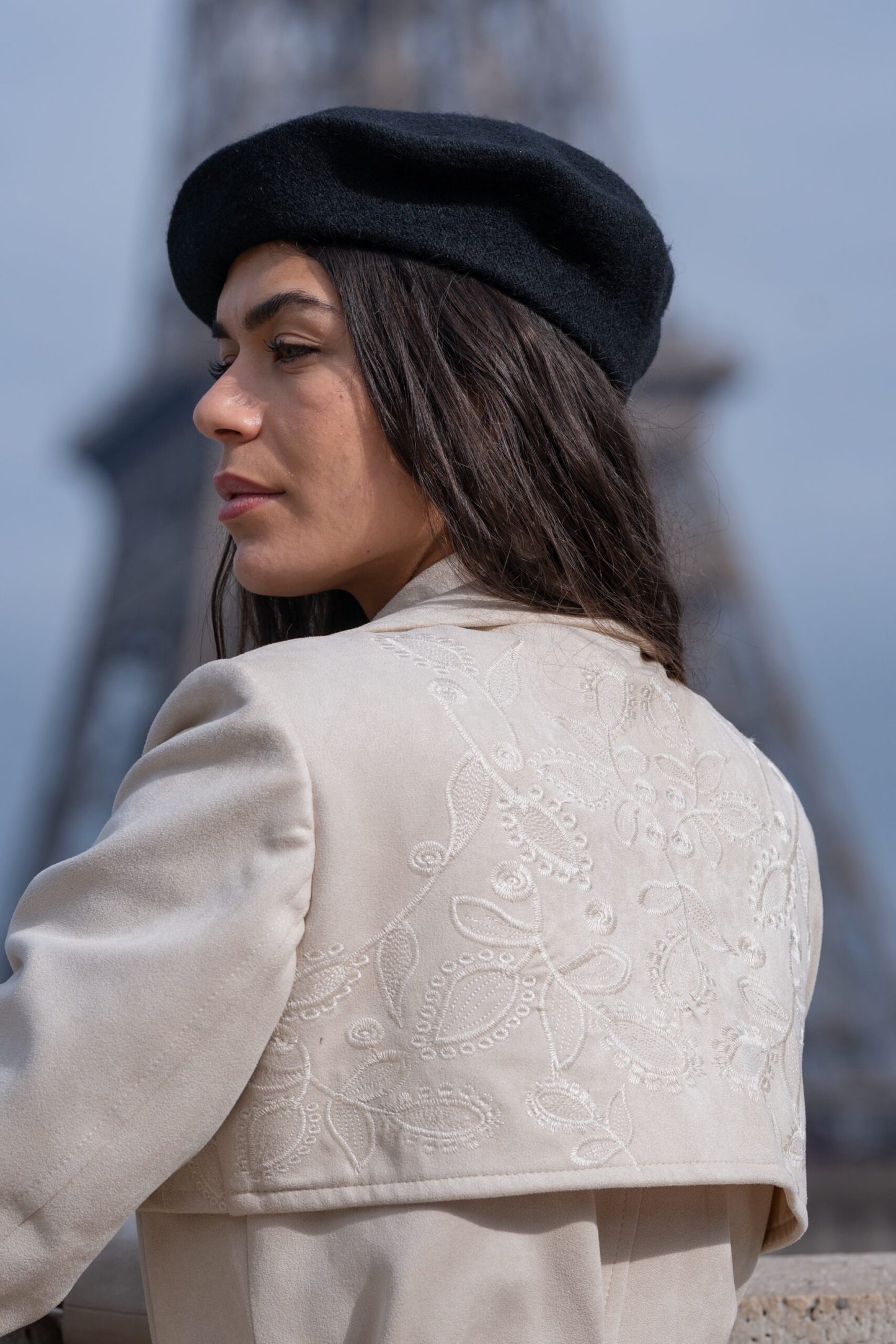 Strasbourg suede off white embroidered coat