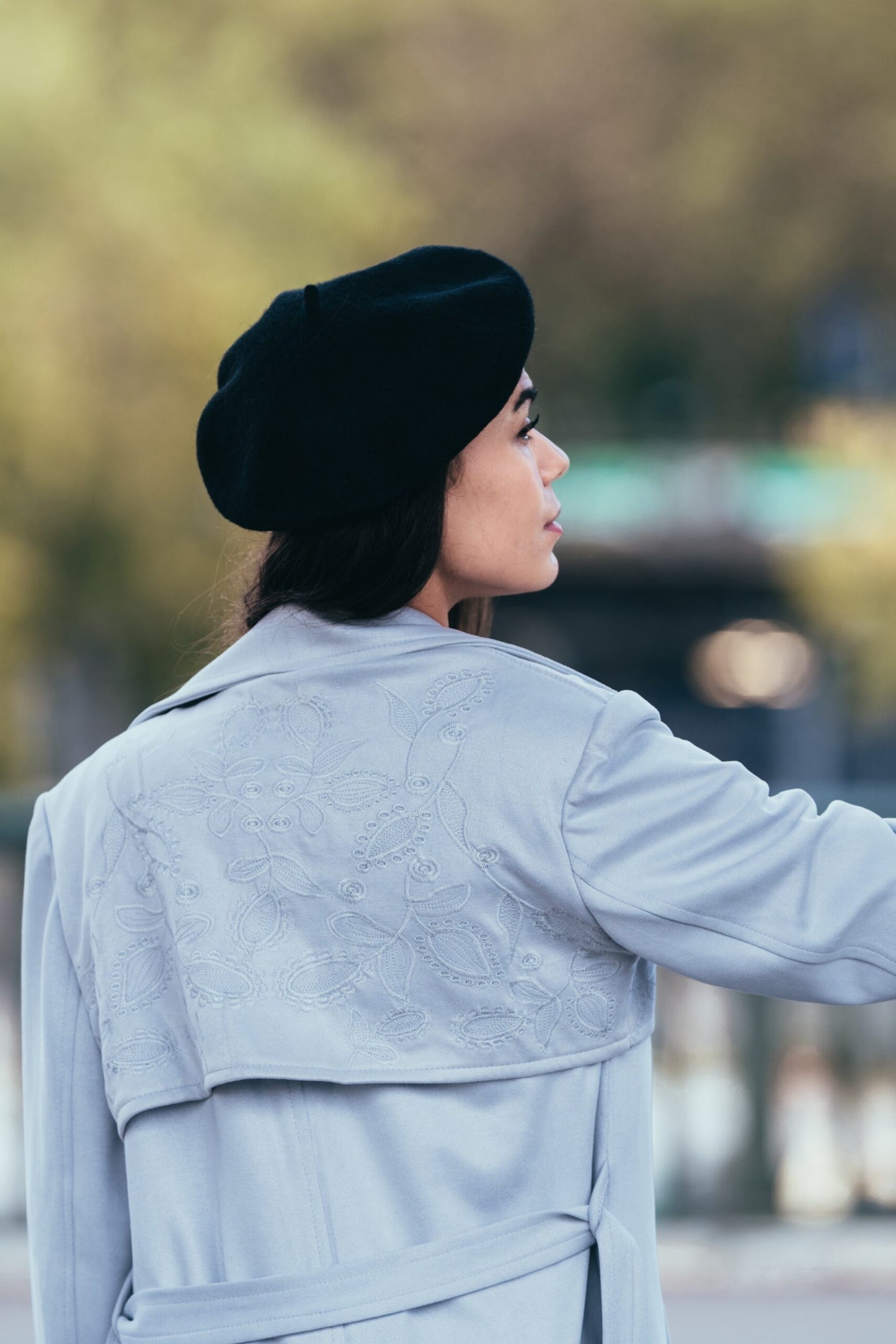 Strasbourg  grey suede embroidered coat