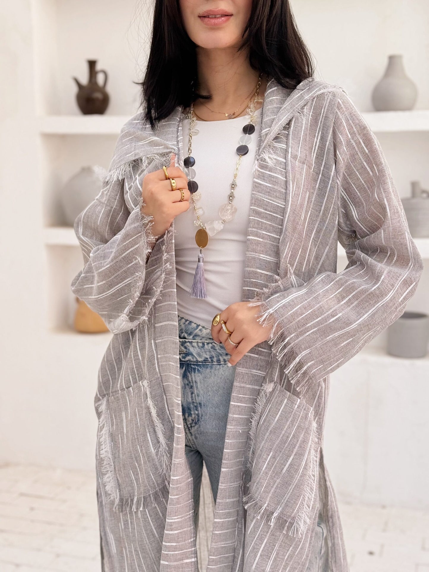 Grey fringed cardigen