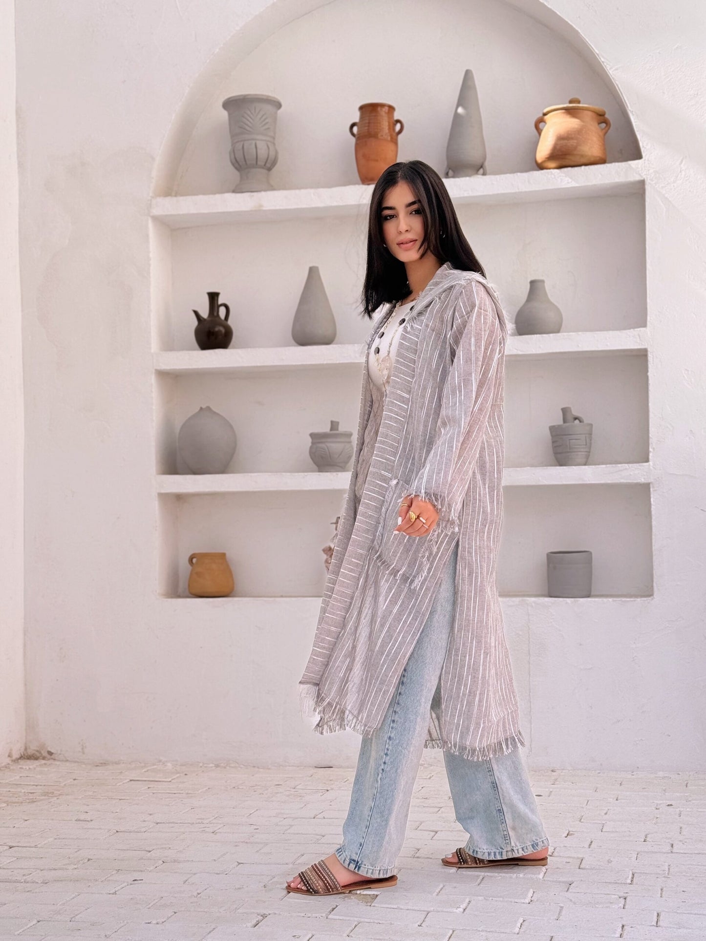 Grey fringed cardigen